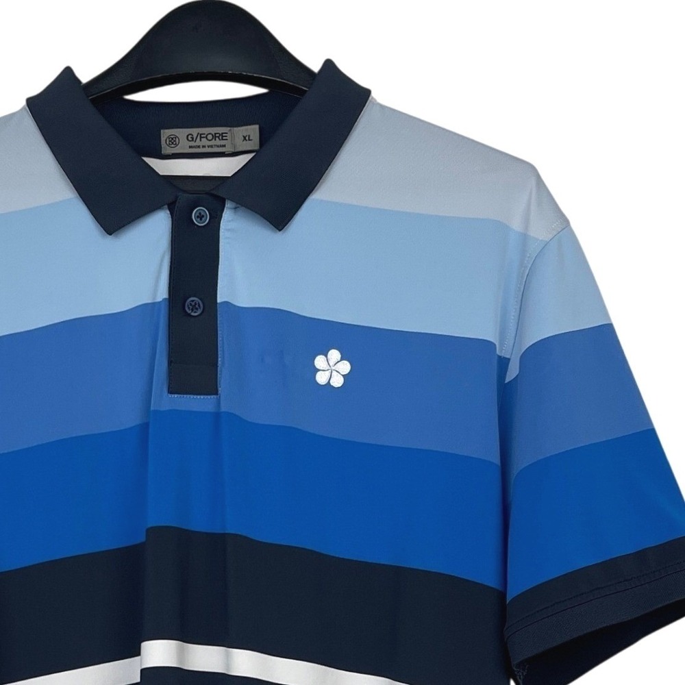 G/FORE Polo Shirt Mens XL Performance Stretch Blue Striped Gradient G4 Golf